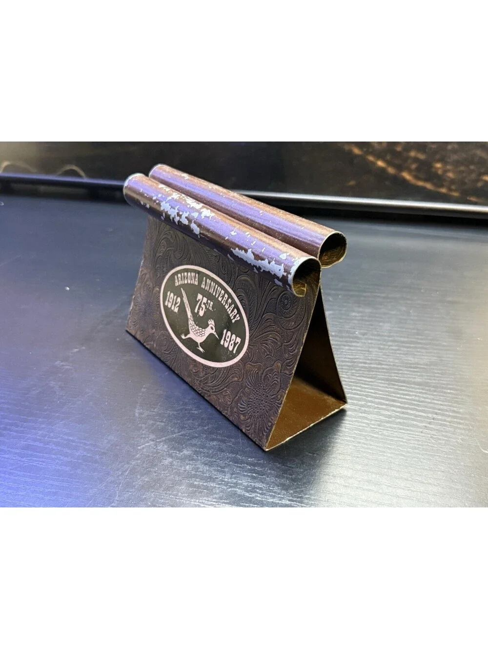 Vintage 1987 Arizona 75th Anniversary Roadrunner Metal Napkin Letter Holder